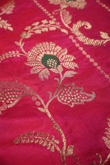 Hot Pink Banarasi Silk Fabric with Floral Leheriya Jaal Work