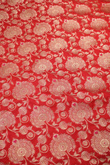Red Banarasi Silk Fabric with Meenakari & Leheriya Jaal