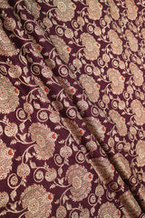 Wine Banarasi Silk Fabric with Meenakari & Leheriya Jaal