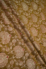 Henna Green Banarasi Silk Fabric with Meenakari & Leheriya Jaal