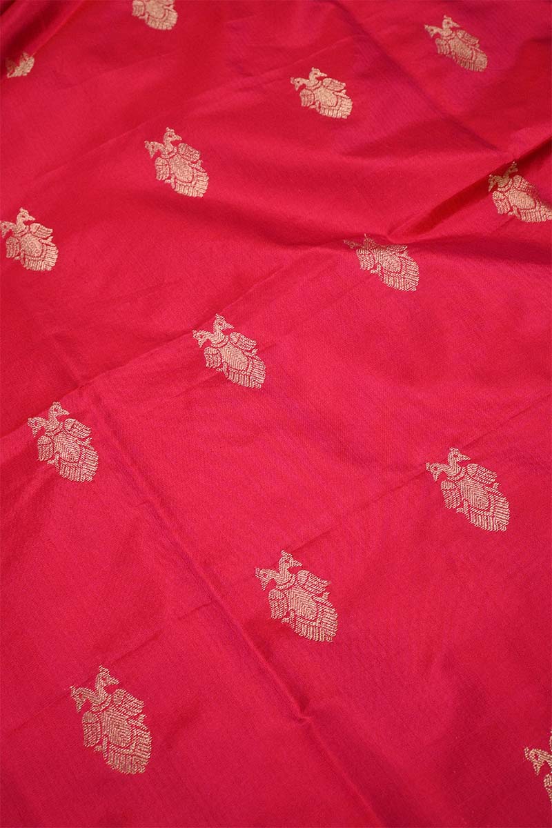 Red Banarasi Silk Fabric with Mayur Motifs