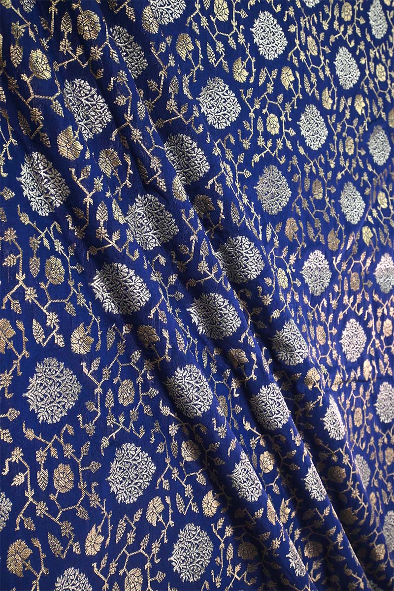 Blue Banarasi Silk Fabric with Sona Rupa Zari Jaal Work