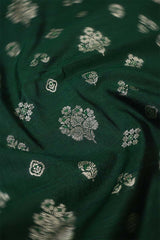 Bottle Green Raw Silk Fabric with Zari Meenakari Work