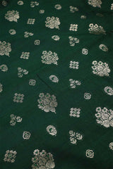 Bottle Green Raw Silk Fabric with Zari Meenakari Work