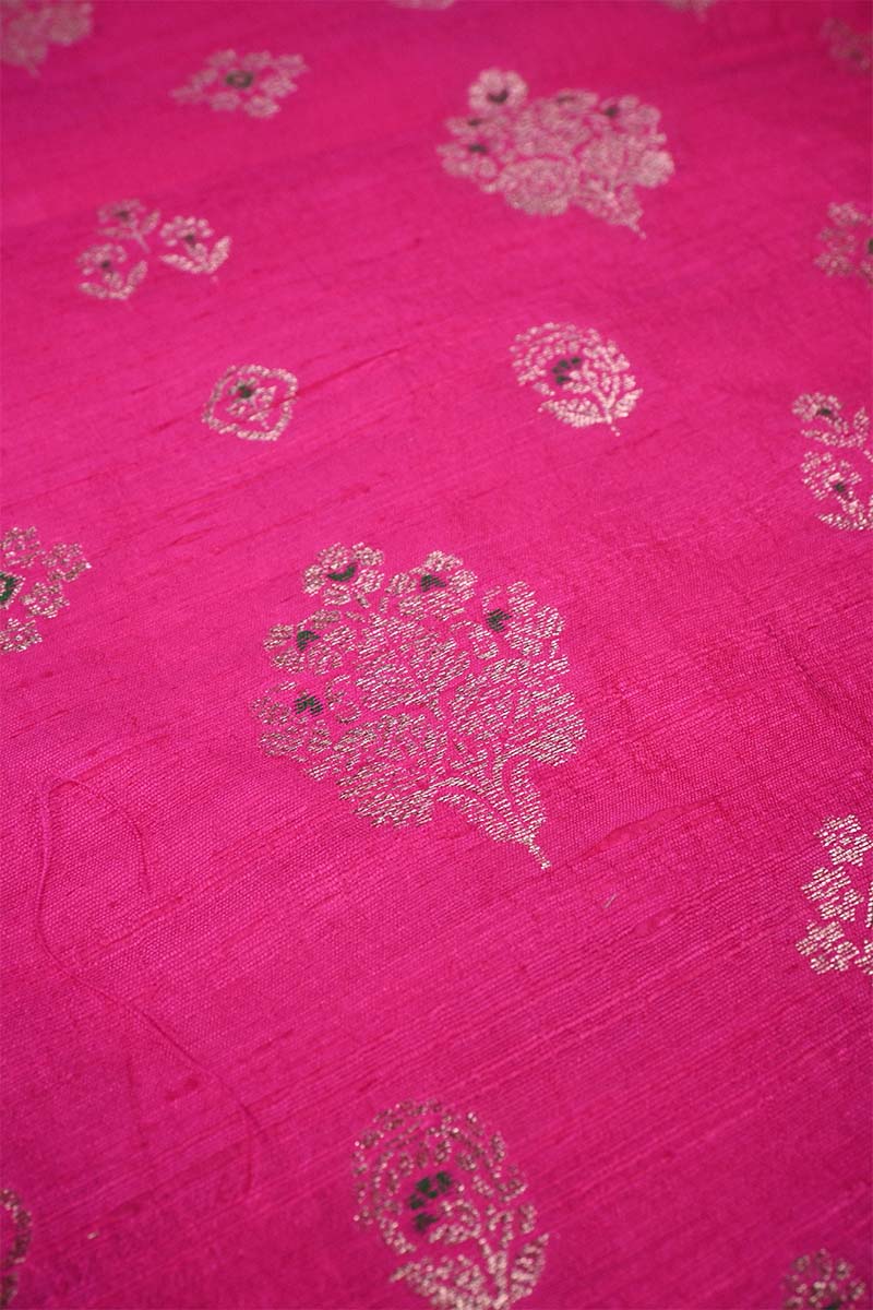 Rani Pink Raw Silk Fabric with Zari Meenakari Work