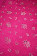 Rani Pink Raw Silk Fabric with Zari Meenakari Work
