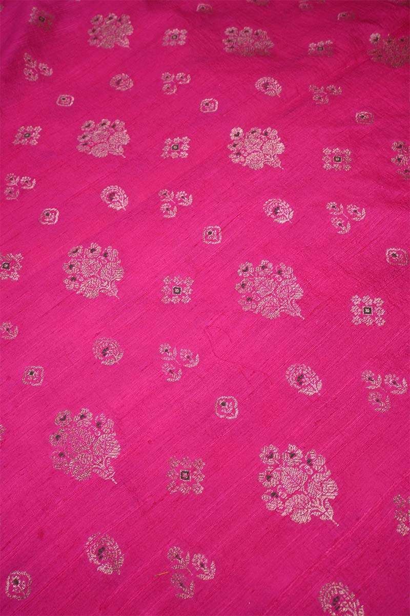 Rani Pink Raw Silk Fabric with Zari Meenakari Work