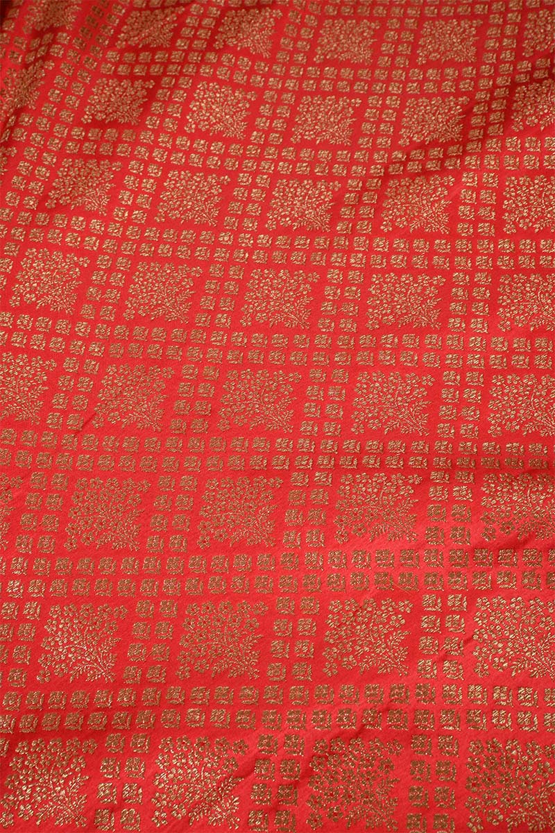 Red Banarasi Silk Fabric with Criss-Cross Floral Pattern
