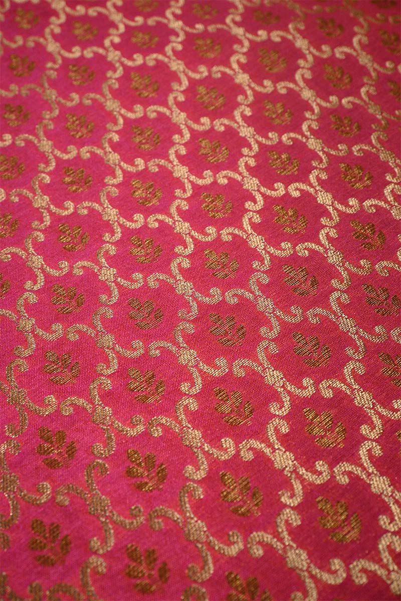 Pink Banarasi Silk Fabric with Geometrical Jaal Work