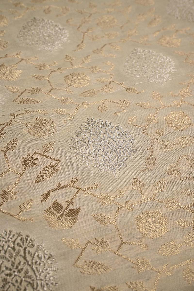 Cream White Banarasi Silk Fabric with Sona Rupa Zari Jaal Work