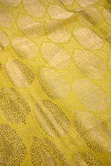 Yellow Banarasi Silk Fabric with Floral Detailing