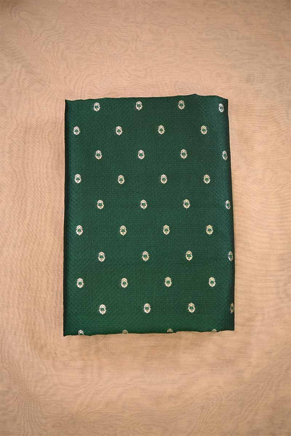 Bottle Green Banarasi Silk Fabric with Tanchoi and Floral Meenakari Motifs