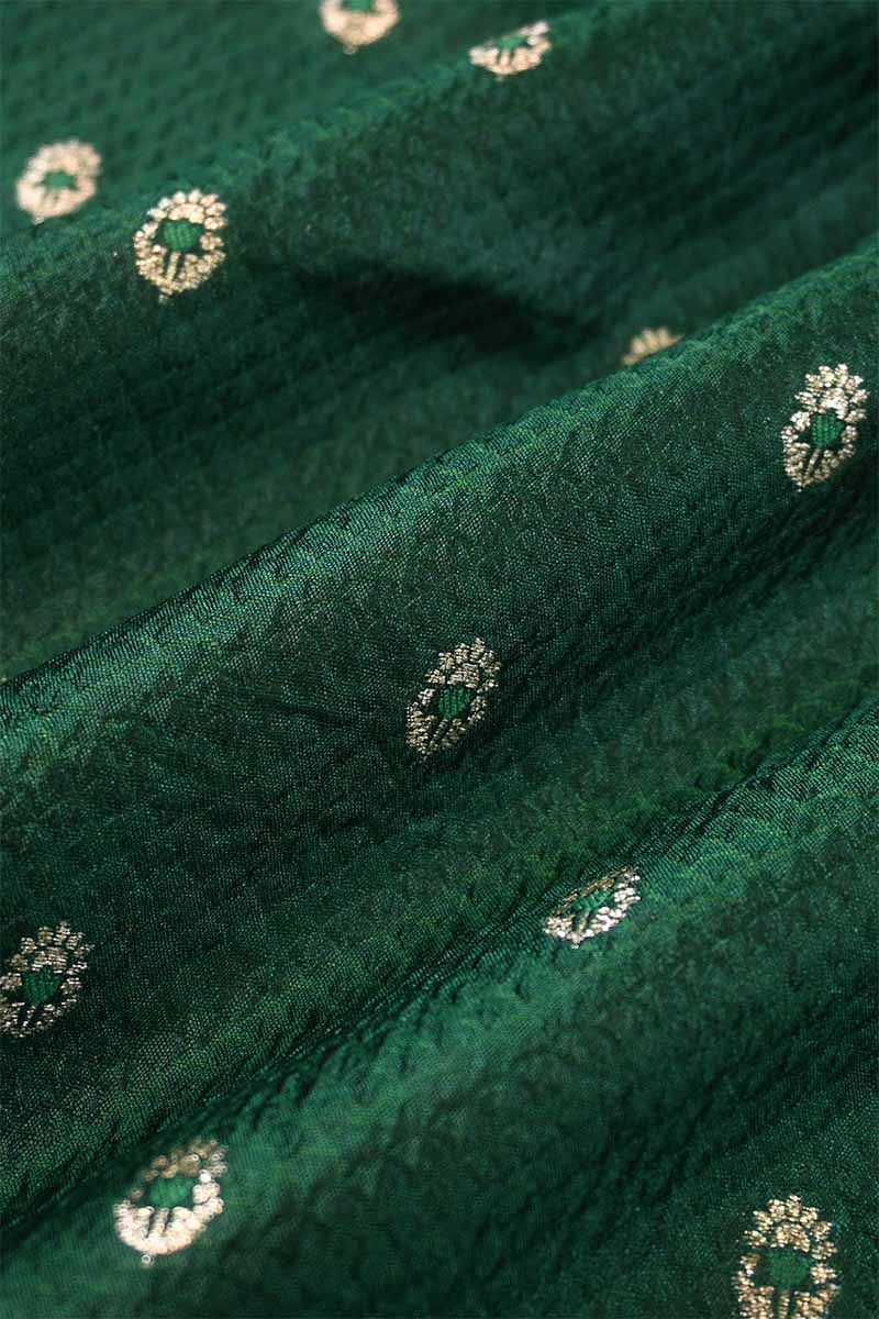 Bottle Green Banarasi Silk Fabric with Tanchoi and Floral Meenakari Motifs