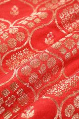 Red Banarasi Silk Fabric with Floral Ornament Pattern