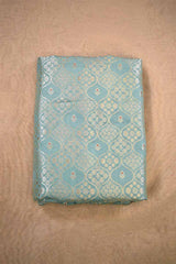 Sky Blue Banarasi Silk Fabric with Floral Ornament Pattern