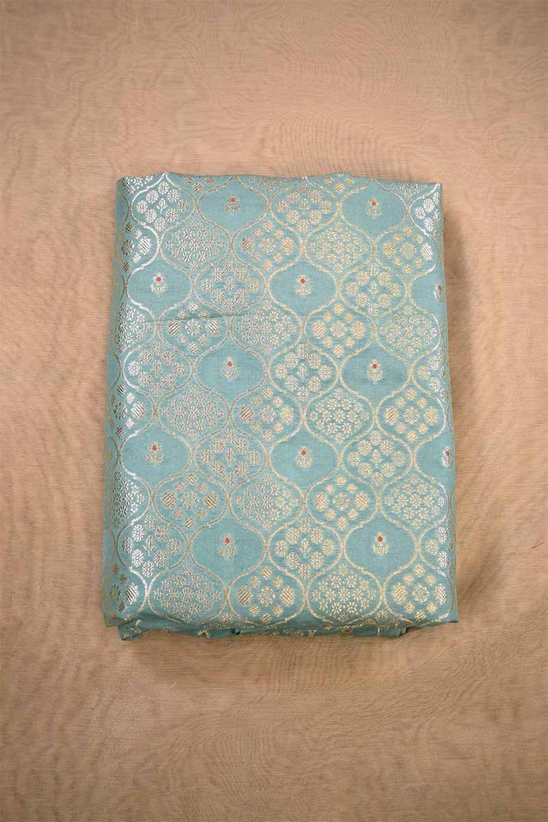 Sky Blue Banarasi Silk Fabric with Floral Ornament Pattern