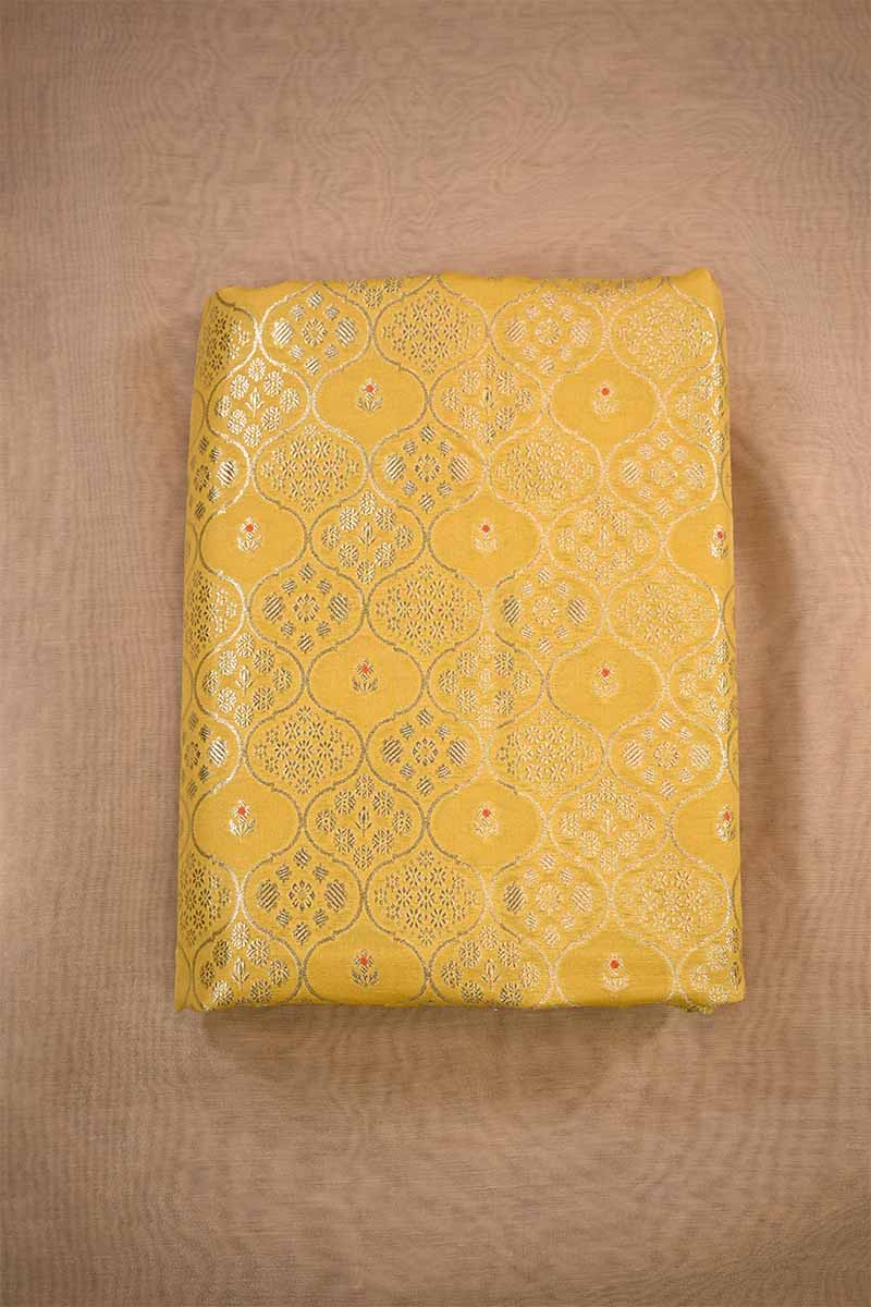 Yellow Banarasi Silk Fabric with Floral Ornament Pattern