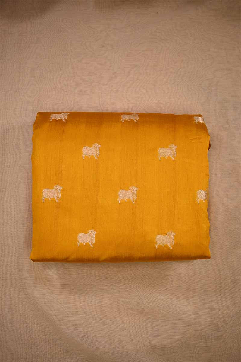 Yellow Chiniya Banarasi Silk Fabric with Pichwai Motifs