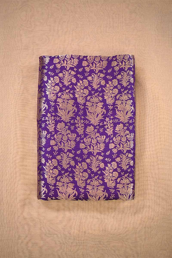 Purple Banarasi Silk Fabric with Gold Zari Intricate Floral Jaal