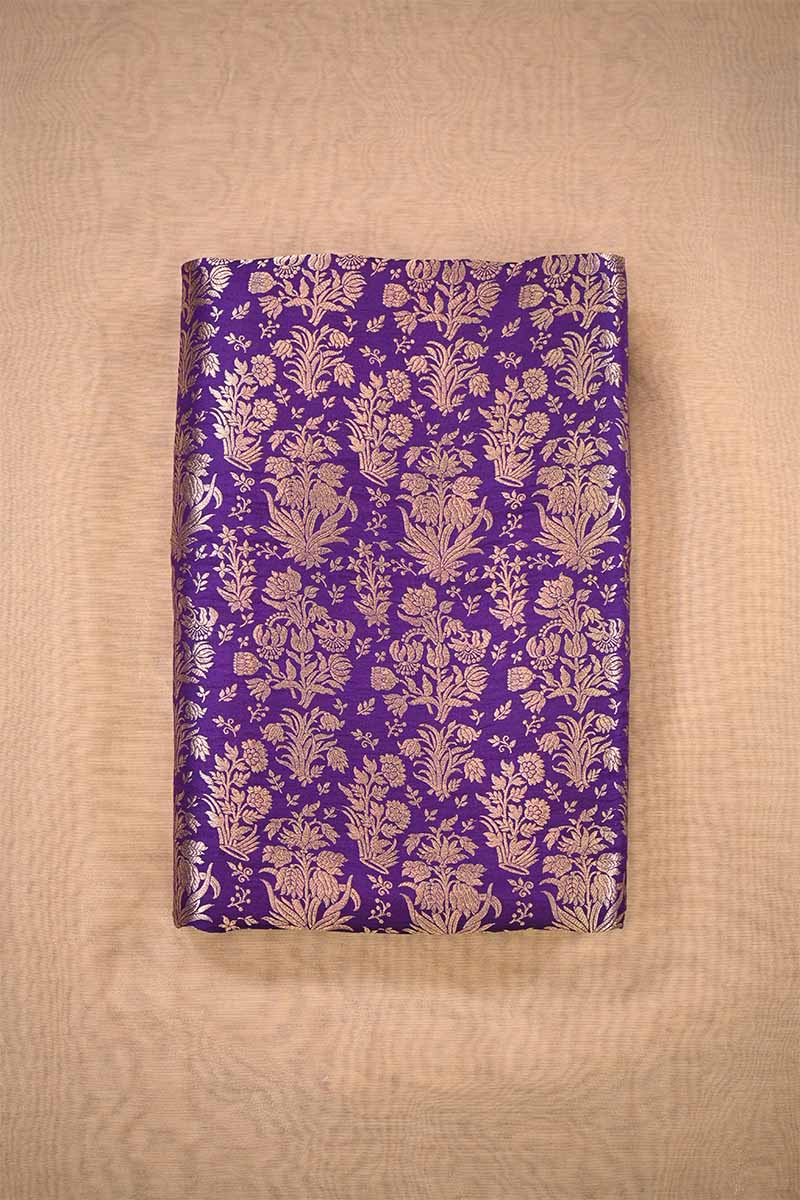 Purple Banarasi Silk Fabric with Gold Zari Intricate Floral Jaal