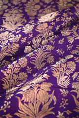 Purple Banarasi Silk Fabric with Gold Zari Intricate Floral Jaal