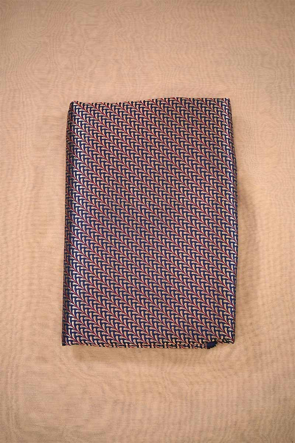 Navy Blue Banarasi Silk Brocade Fabric with Meenakari Stripes