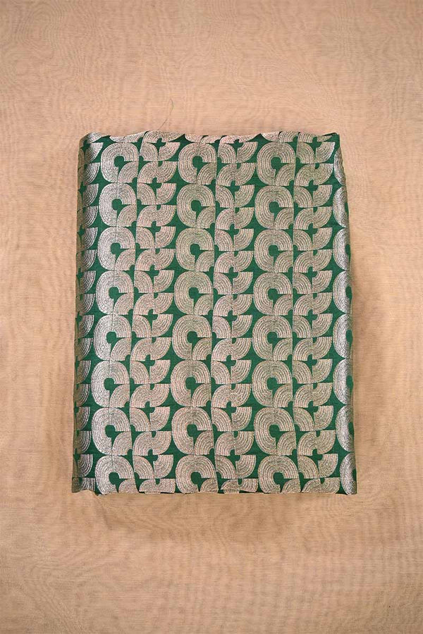 Green Banarasi Silk Fabric with Water Gold Zari Arc Brocade Pattern