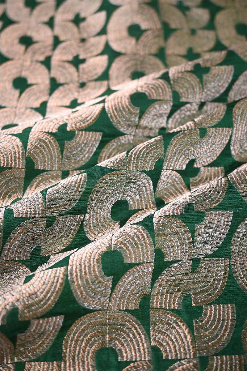 Green Banarasi Silk Fabric with Water Gold Zari Arc Brocade Pattern