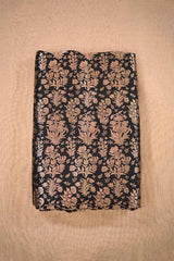 Black Banarasi Silk Fabric with Gold Zari Intricate Floral Jaal