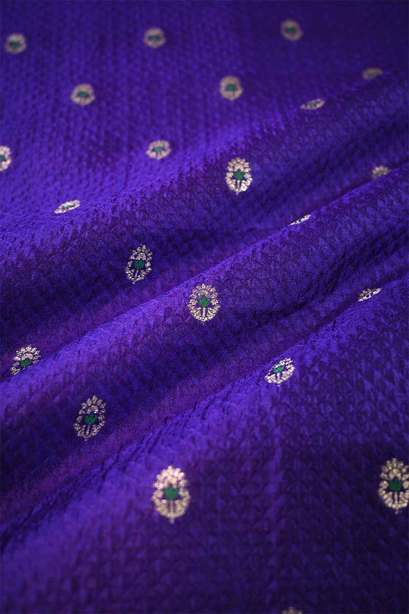 Purple Banarasi Silk Fabric with Tanchoi and Floral Meenakari Motifs