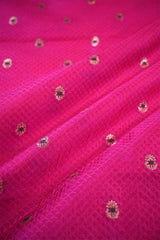 Rani Pink Banarasi Silk Fabric with Tanchoi and Floral Meenakari Motifs