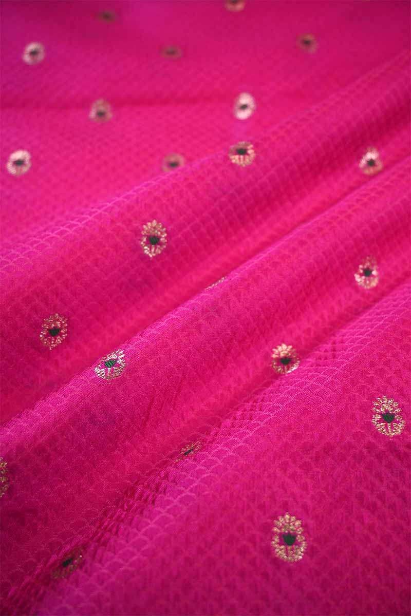 Rani Pink Banarasi Silk Fabric with Tanchoi and Floral Meenakari Motifs