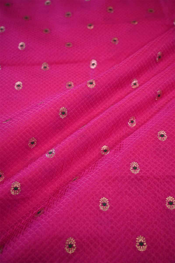 Rani Pink Banarasi Silk Fabric with Tanchoi and Floral Meenakari Motifs