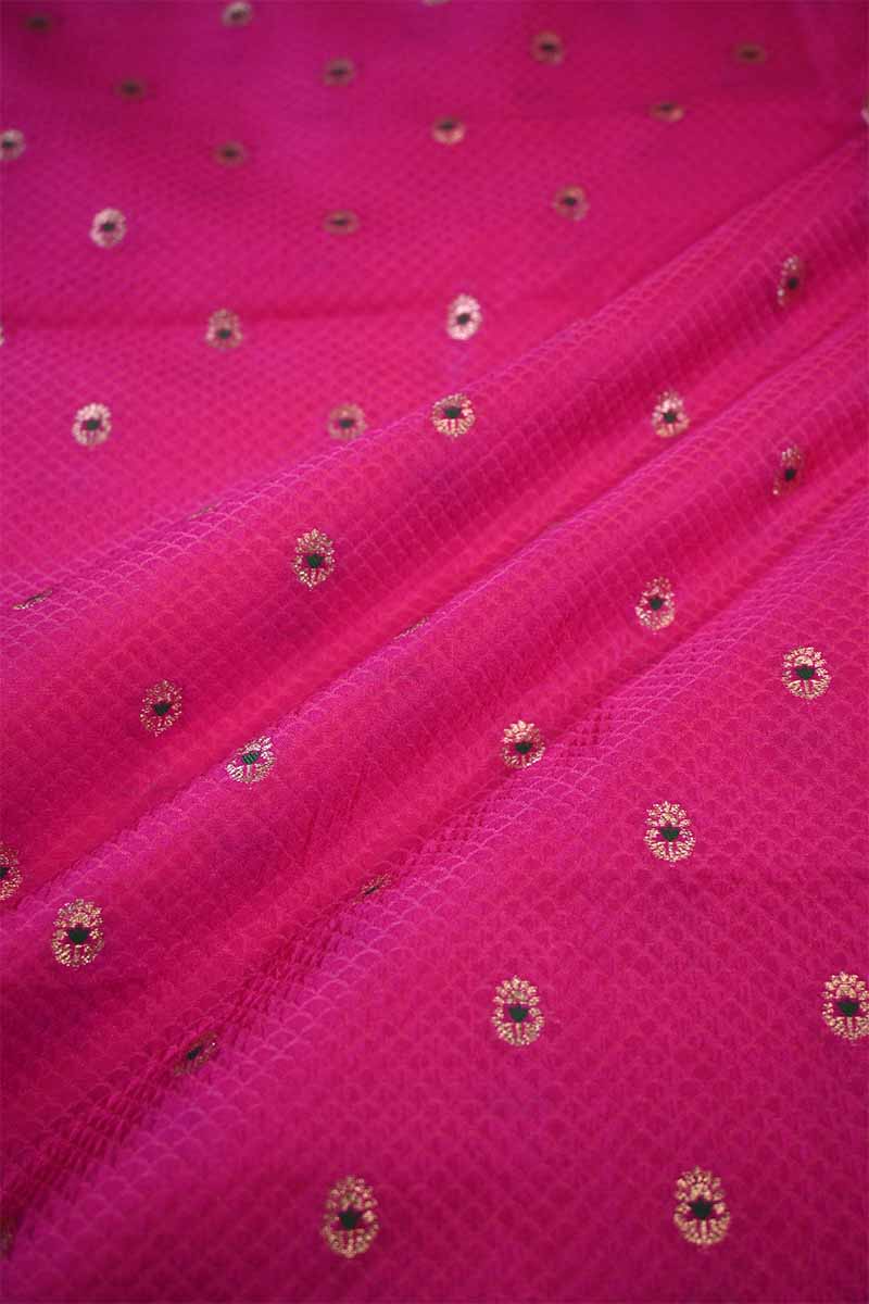 Rani Pink Banarasi Silk Fabric with Tanchoi and Floral Meenakari Motifs
