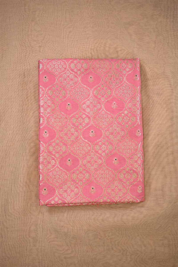 Pink Banarasi Silk Fabric with Floral Ornament Pattern