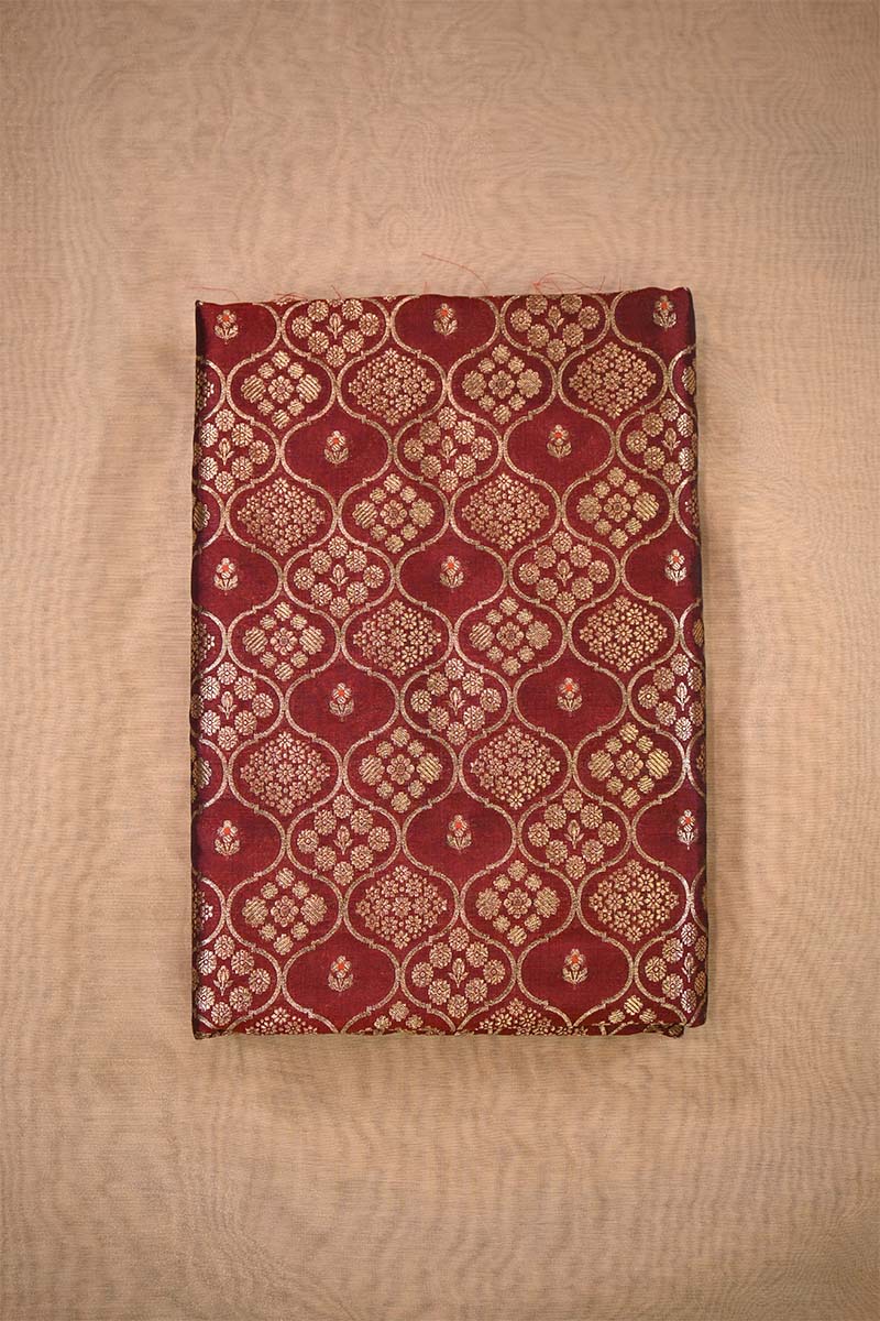Brown Banarasi Silk Fabric with Floral Ornament Pattern
