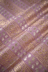 Lilac Banarasi Silk Fabric with Floral & Paisley Stripes