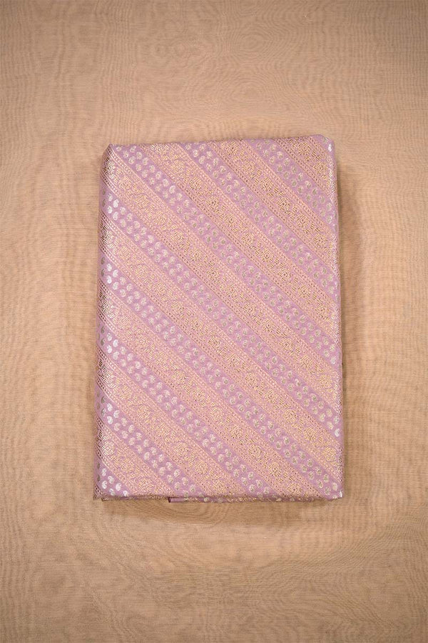 Lilac Banarasi Silk Fabric with Floral & Paisley Stripes