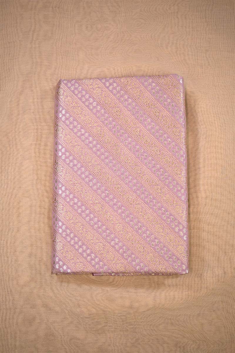 Lilac Banarasi Silk Fabric with Floral & Paisley Stripes