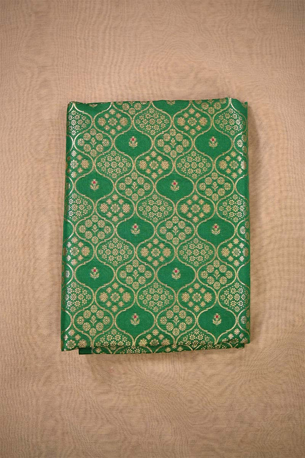 Green Banarasi Silk Fabric with Floral Ornament Pattern