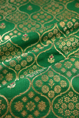 Green Banarasi Silk Fabric with Floral Ornament Pattern