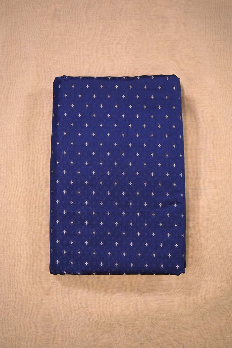 Deep Blue Banarasi Silk Fabric with Tanchoi and Gold Zari Motifs