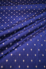 Deep Blue Banarasi Silk Fabric with Tanchoi and Gold Zari Motifs