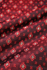 Wine Banarasi Silk Fabric with Tanchoi and Gold Zari Motifs