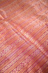 Magenta Katan Banarasi Silk Fabric with Geometrical Floral Stripes