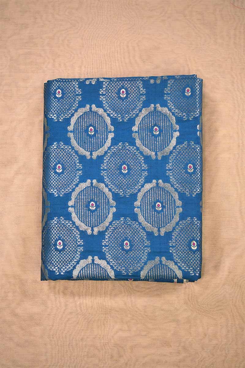 Blue Banarasi Silk Fabric with Meenakari Floral Detailing