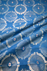Blue Banarasi Silk Fabric with Meenakari Floral Detailing