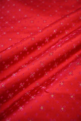 Red Banarasi Silk Fabric with Tanchoi and Gold Zari Motifs