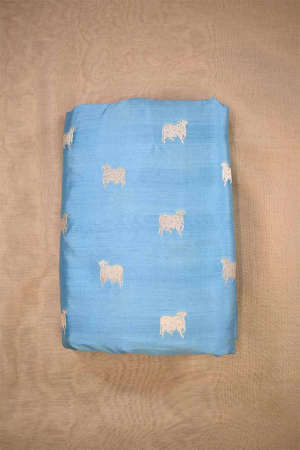 Sky Blue Chiniya Banarasi Silk Fabric with Pichwai Motifs