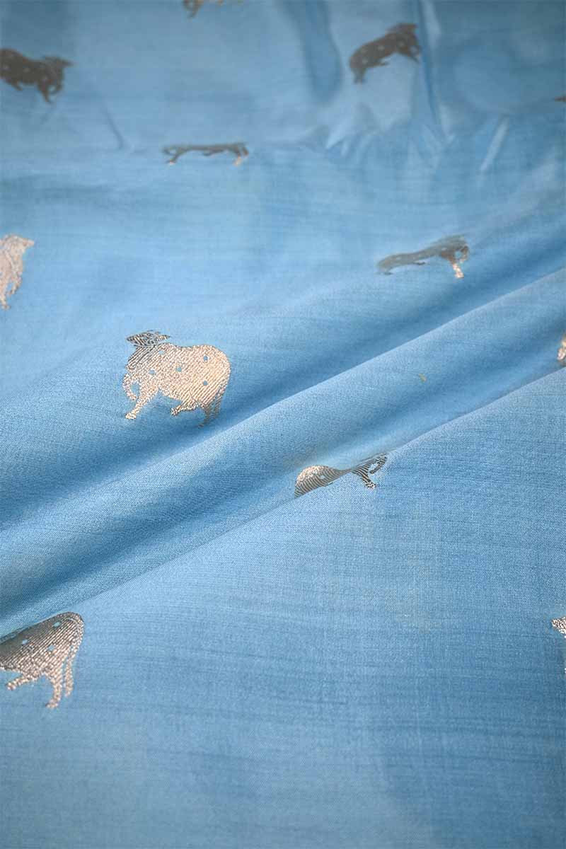 Sky Blue Chiniya Banarasi Silk Fabric with Pichwai Motifs